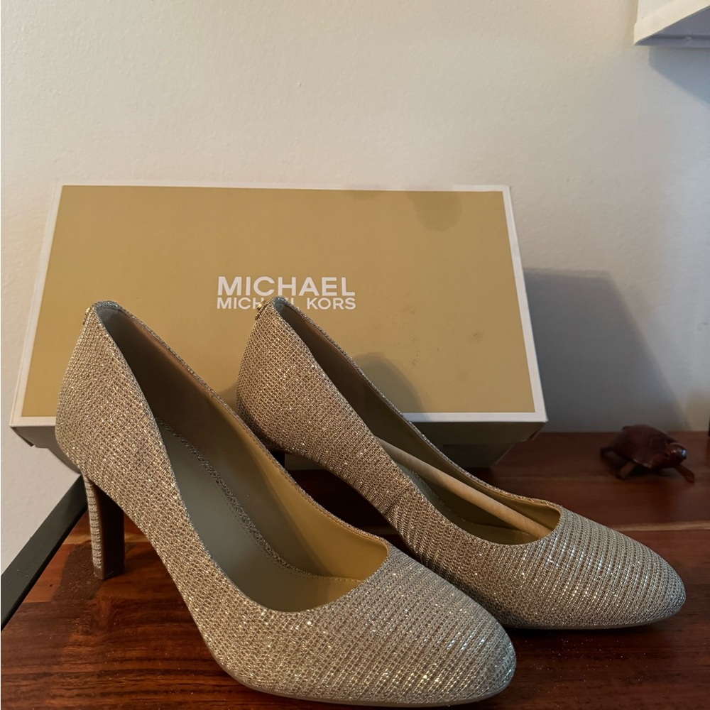 Michael Kors Gold Closed Toe Stiletto Heels with Sparkly Finish